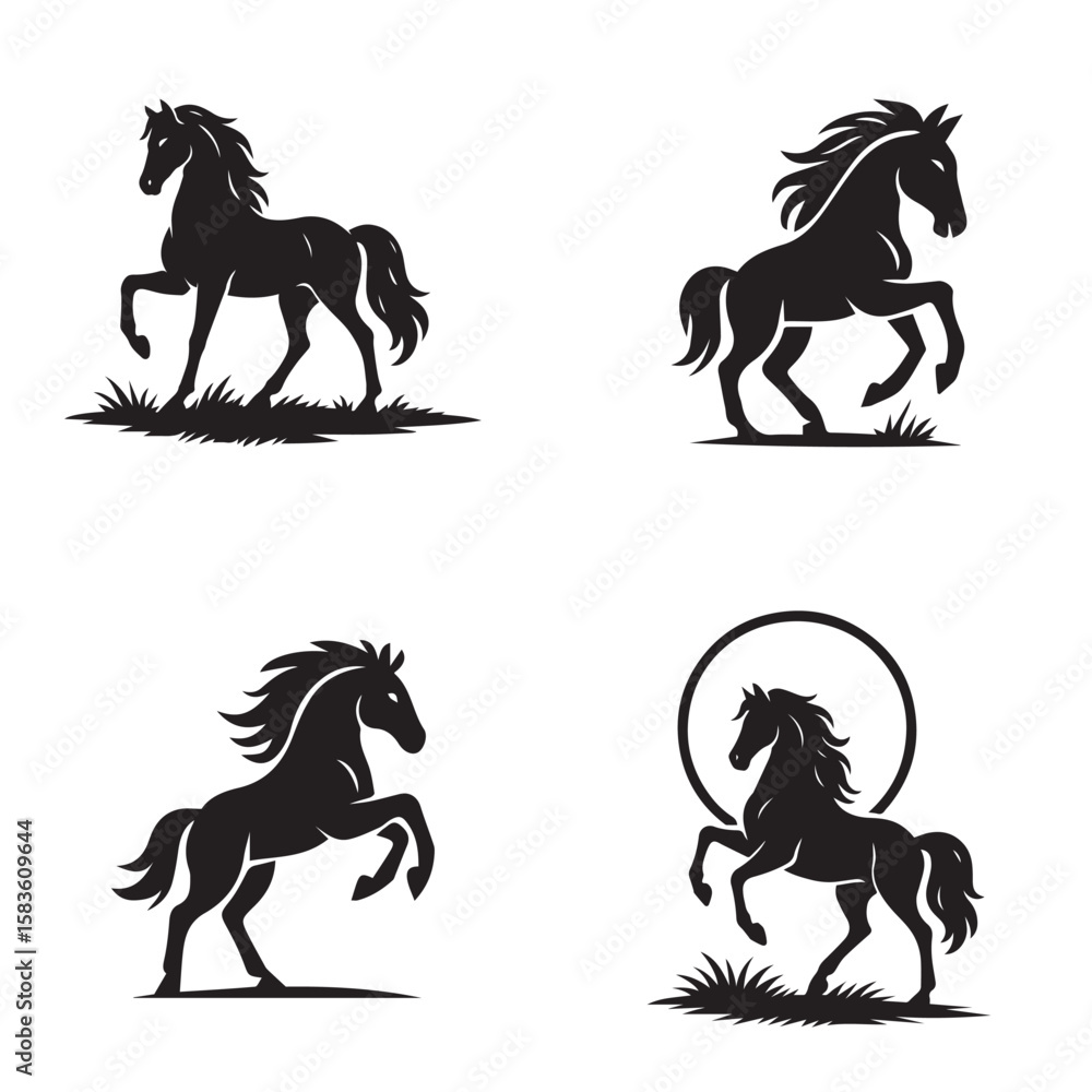 Stylized Black Horse Silhouette Vector Set – Elegant Animal Icons for Branding & Decoration Stylized Black Horse Silhouette Vector Set – Elegant Animal Icons for Branding & Decoration