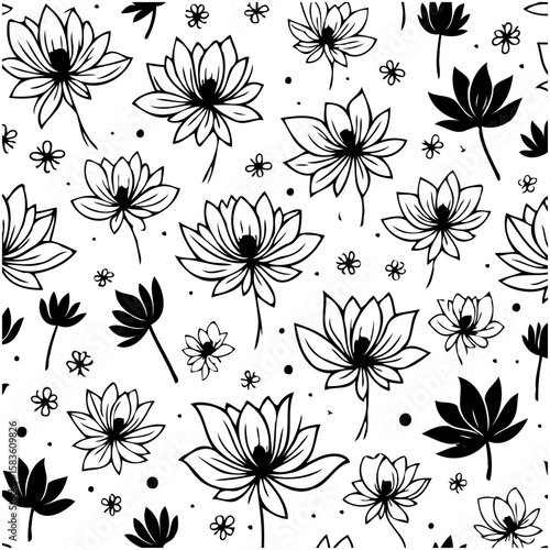 Seamless floral pattern with lotus flowers, creating a serene and elegant design