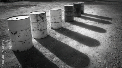 Metal drums in a row
