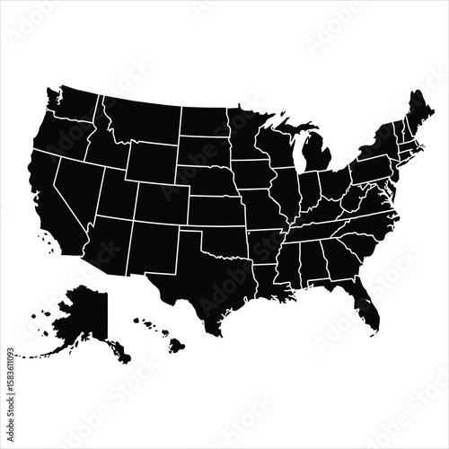 United States map black white state outlines country map state borders