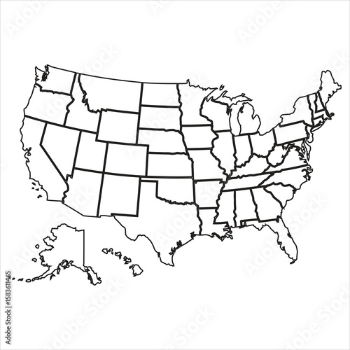 United States map with state outlines political