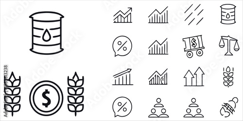 Commodities and Financial Markets Vector Icons Set