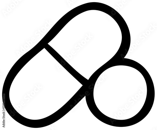 Simple black and white illustration of a pill and a tablet, medical concept.