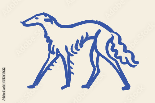 Borzoi dog outline naive abstract vector illustration