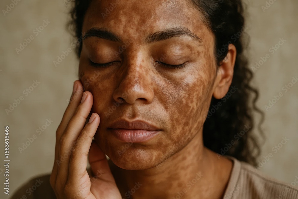 Fototapeta premium A Study in Contrasts - Skin with Vitiligo Against a Smooth Backdrop