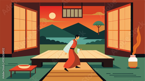 Rushing to finish up my work before heading to the serene Japanesestyle guest room in the ryokan I cant help but feel grateful for the flexibility of working from this peaceful. Vector illustration