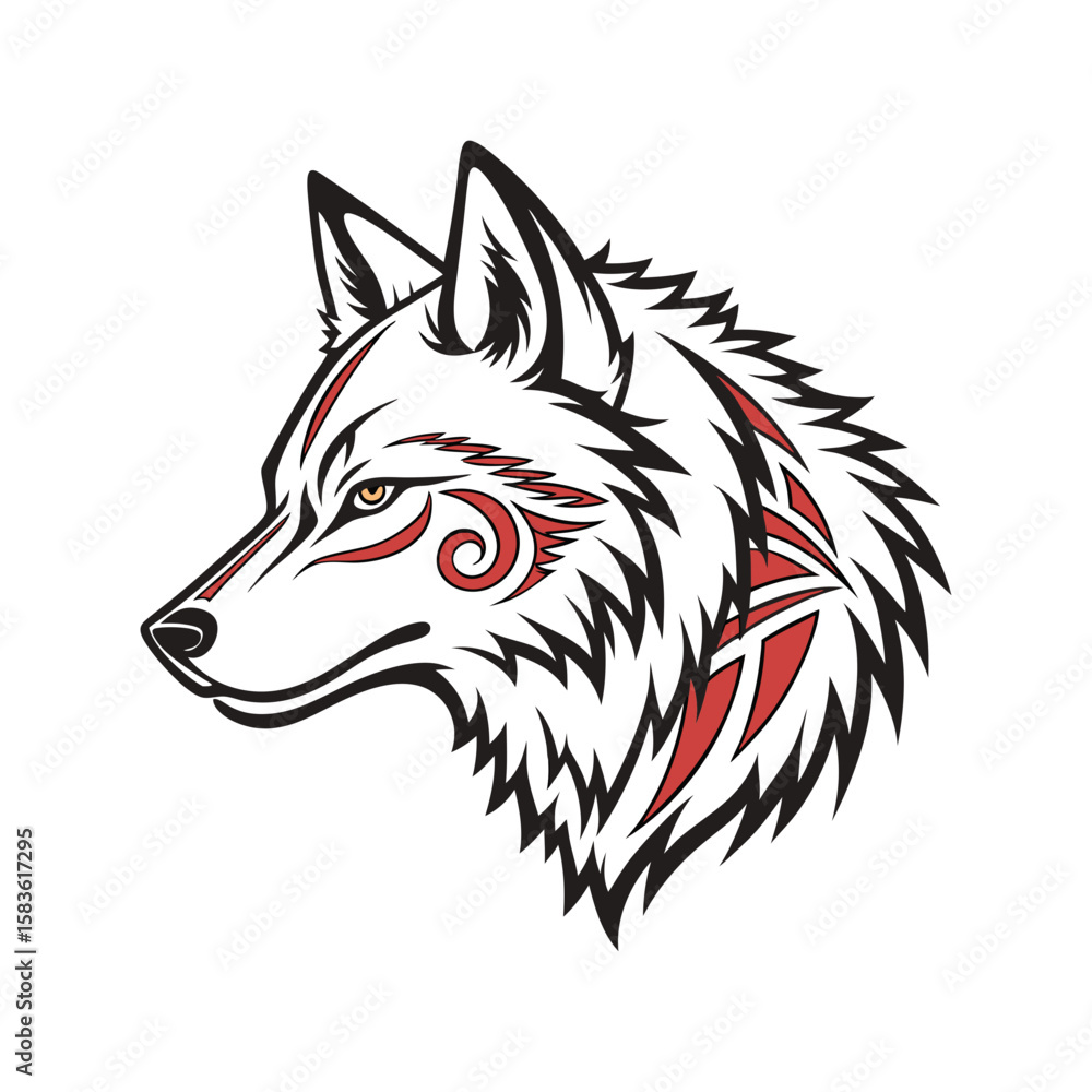 Fototapeta premium Tribal Tattoo Style Side View of a Calm Wolf