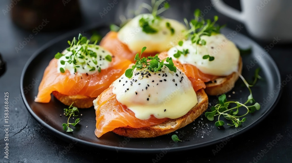 Delicious Breakfast with Smoked Salmon, Eggs and Fresh Herbs Delicious Breakfast with Smoked Salmon, Eggs and Fresh Herbs