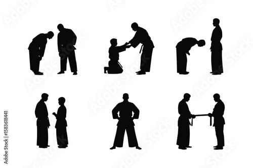 Martial arts figures bowing and interacting karate judo