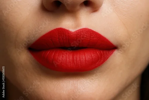 Fototapeta samoprzylepna A striking red lipstick stands out against the skin, capturing attention with its vibrant hue