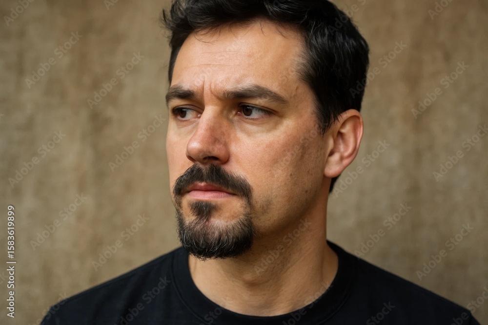 Obraz premium A moment of contemplation captured in the eyes of a man with a distinctive beard