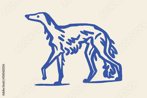 Borzoi dog outline naive abstract vector illustration
