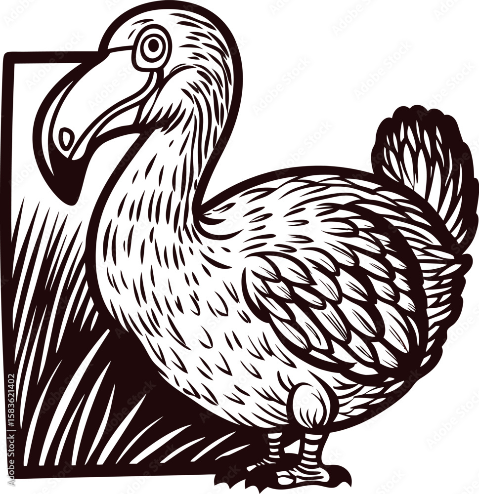 Fototapeta premium Hand drawn dodo bird with detailed feathers and beak isolated on white background vintage engraving