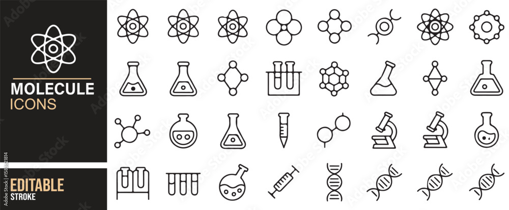 Fototapeta premium Collection of Molecule and Chemical Structure Icons for Science and Research