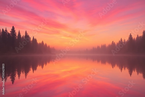 A Serene Forest at Sunset