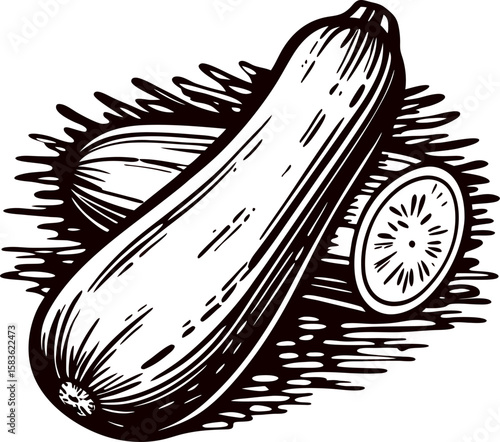 Hand drawn zucchini squash sketch engraved vintage vegetable illustration isolated on white background