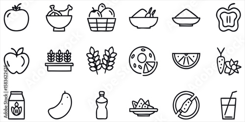 Food and Beverages Icons, Healthy Eating and Diet
