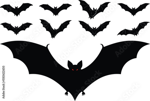 Flying Bats Silhouettes Set - Halloween Spooky Elements