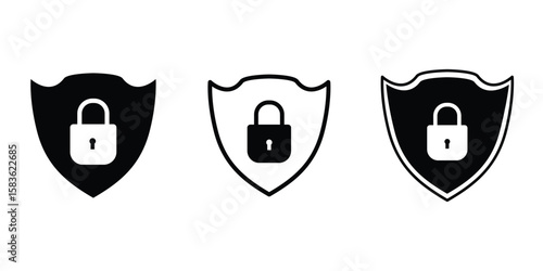 Shield icon or security shield protection icon with lock symbol privacy icon , secure private security icons - padlock icon button - Keyhole icon, Door key hole button