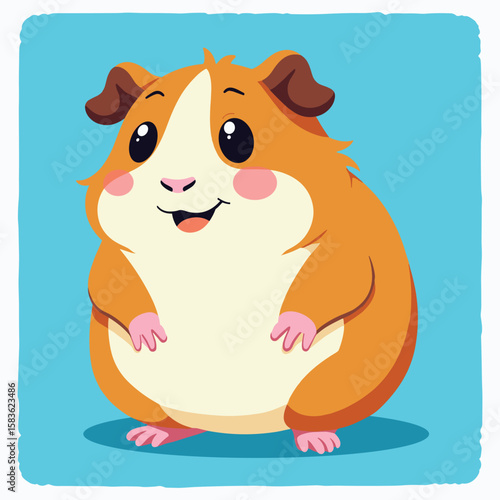 Cute Cartoon Hamster Character on Blue Background