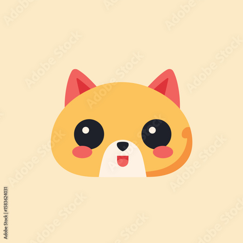 Cute Cartoon Cat Face Illustration on Beige Background