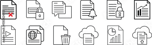Document Line Icon . Perfect. Mobile and Web. Certificate, Chart, Clipboard, Config, Data, Download, E-Mail, File, Image. Vector illustration collection design.