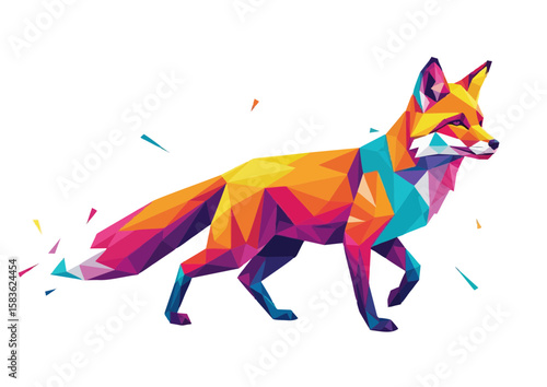 Colorful geometric fox illustration in vibrant shades 