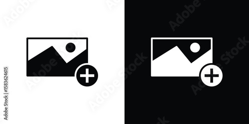 Add photos icon. Simple high quality pictogram. Modern solid style