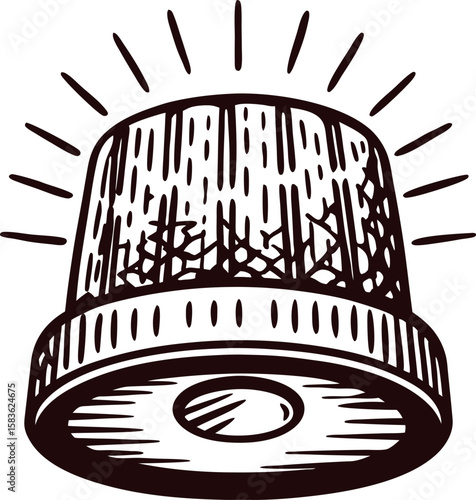 Hand drawn emergency siren with rays isolated on white background vintage engraved alarm illustration