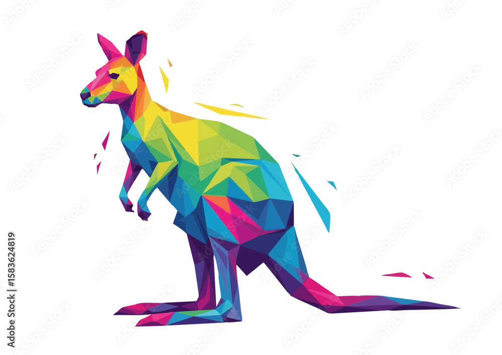 Obraz premium Colorful geometric kangaroo illustration in vibrant shades