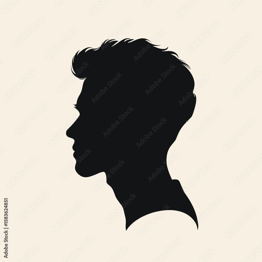 Male Silhouette Profile Illustration of Young Man on Neutral Background