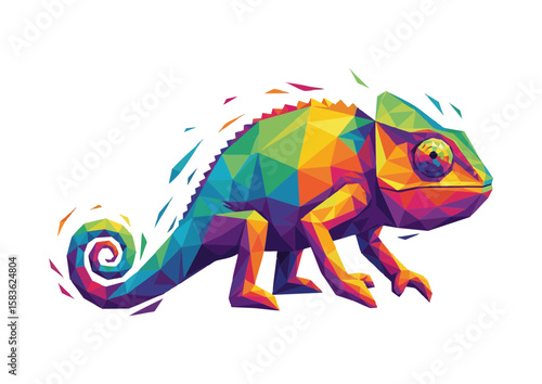 Colorful geometric chameleon illustration in vibrant shades