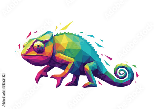 Colorful geometric chameleon illustration in vibrant shades