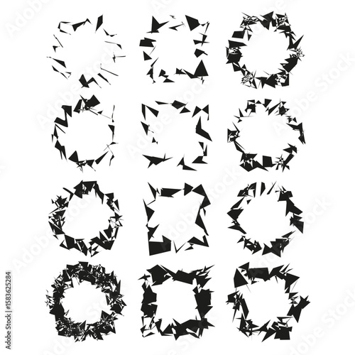 Vector frames collection. Dotted border shapes. Grunge decorative elements. Circle square contours.