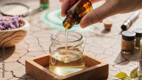 Dropping natural essential oil in a bottle