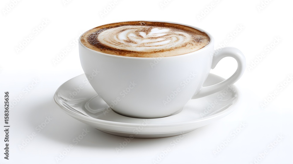 Obraz premium Hot Latte with Heart-Shaped Latte Art in White Mug