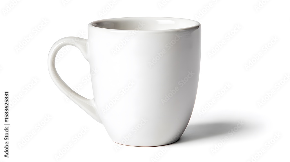 White Coffee Mug with Handle on Plain Surface White Coffee Mug with Handle on Plain Surface