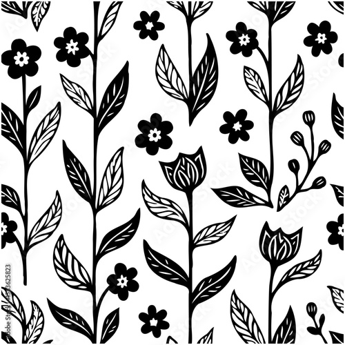 Elegant botanical seamless pattern featuring stylized flowers and foliage design