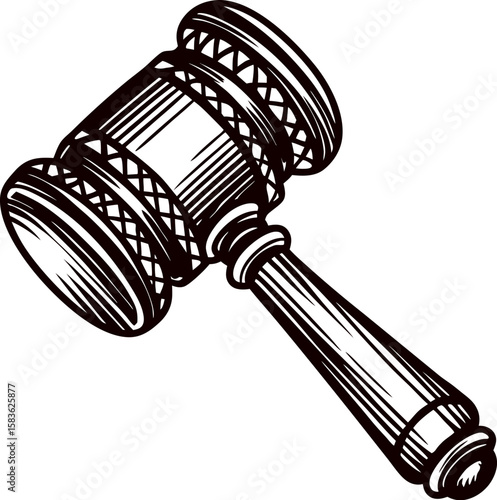 Hand drawn judge’s gavel illustration vintage law hammer sketch for courtroom and justice concept