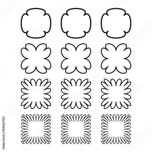 Vector frames collection. Geometric border shapes. Outline decorative elements. Square round contours.