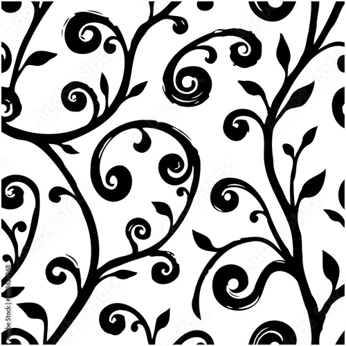 Elegant black and white floral pattern design with organic shapes for backgrounds