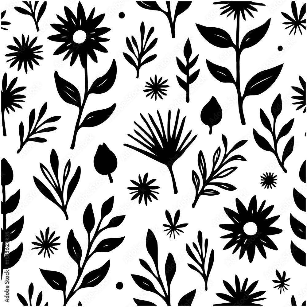 Fototapeta premium Elegant floral black and white pattern, ideal for decorative and artistic design projects