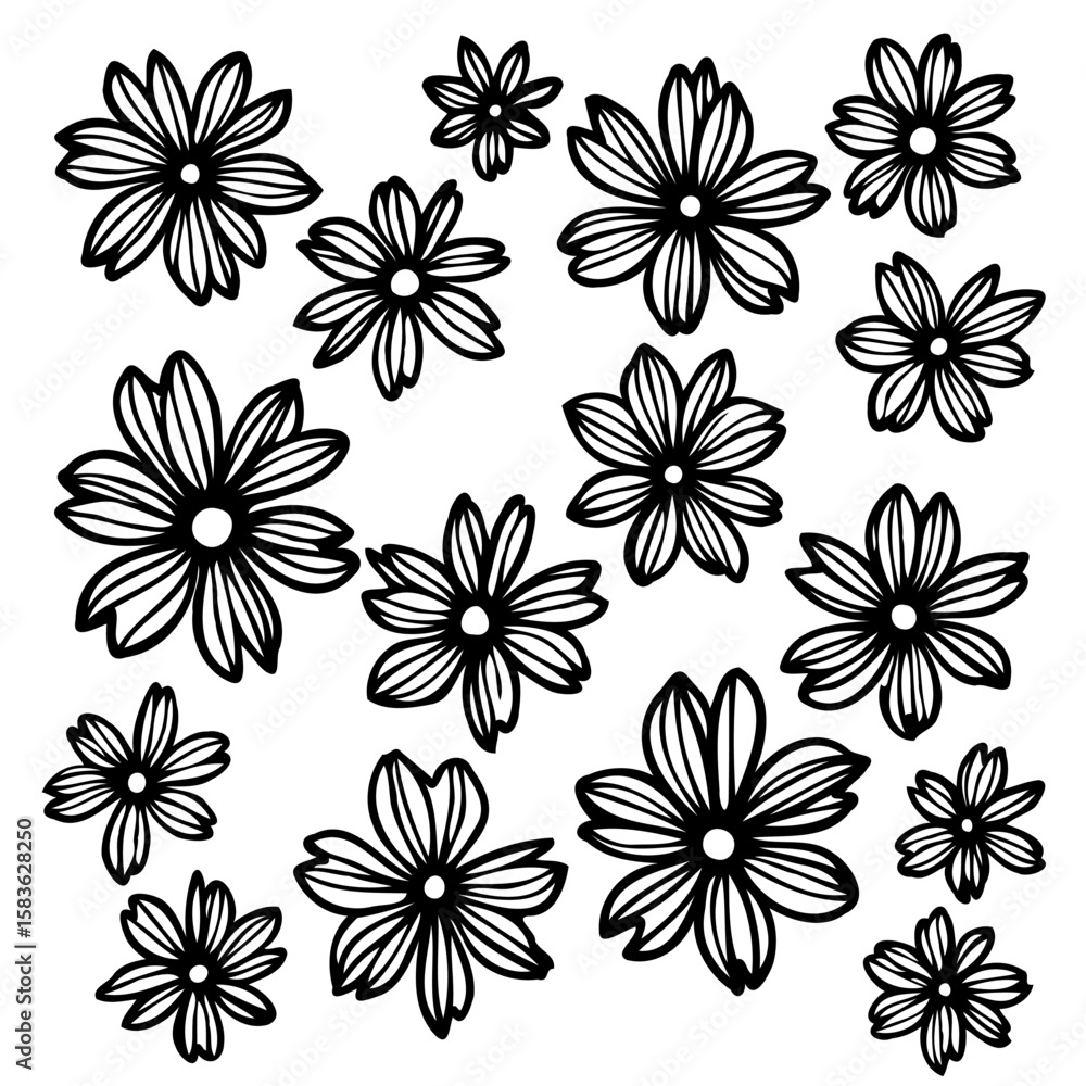 Fototapeta premium Elegant Floral Arrangement: A Monochrome Symphony of Delicate Flower Silhouettes