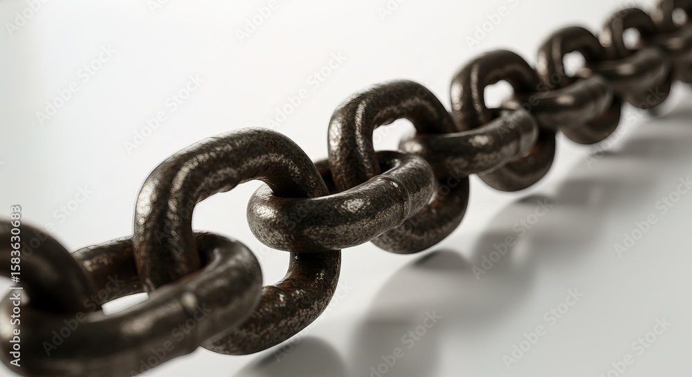 Fototapeta premium A close up view of a dark metal chain on white ground
