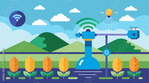 An AIpowered irrigation system adjusting water levels based on realtime yield predictions maximizing water usage and minimizing waste.. Vector illustration
