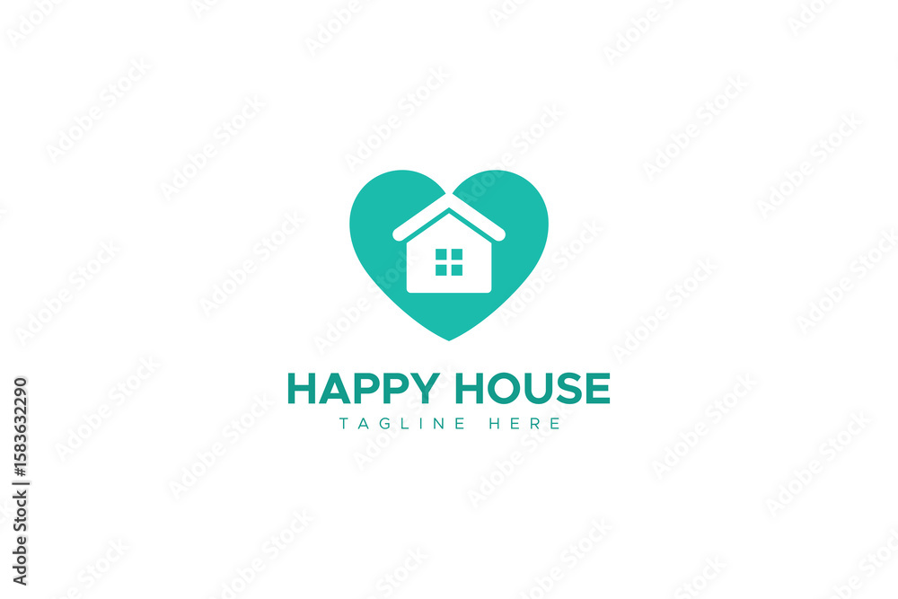 Love House Logo Image. Heart With Negative Space House Inside Isolated On White Background. Flat Vector Logo Design Template Element Usable For Building And Family Logos.