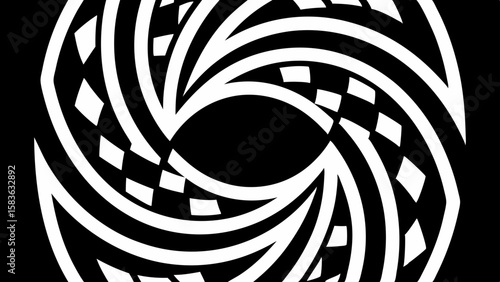 Abstract black and white swirling pattern with diamond shapes