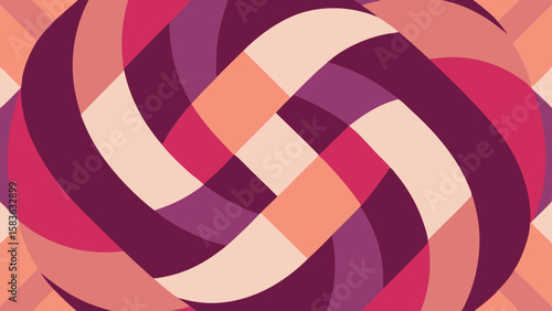 Abstract geometric pattern with swirling curves and diamond shapes in warm colors