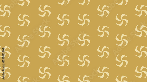 Seamless pattern of stylized light yellow swirling pinwheel shapes on a golden ochre background