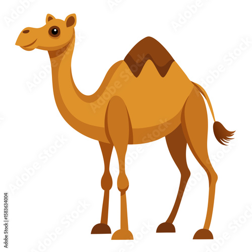 Cute cartoon camel with one hump isolated on white background